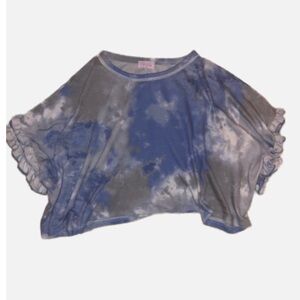 Blue Tie-Dye Cropped Ruffle Sleeve Tee